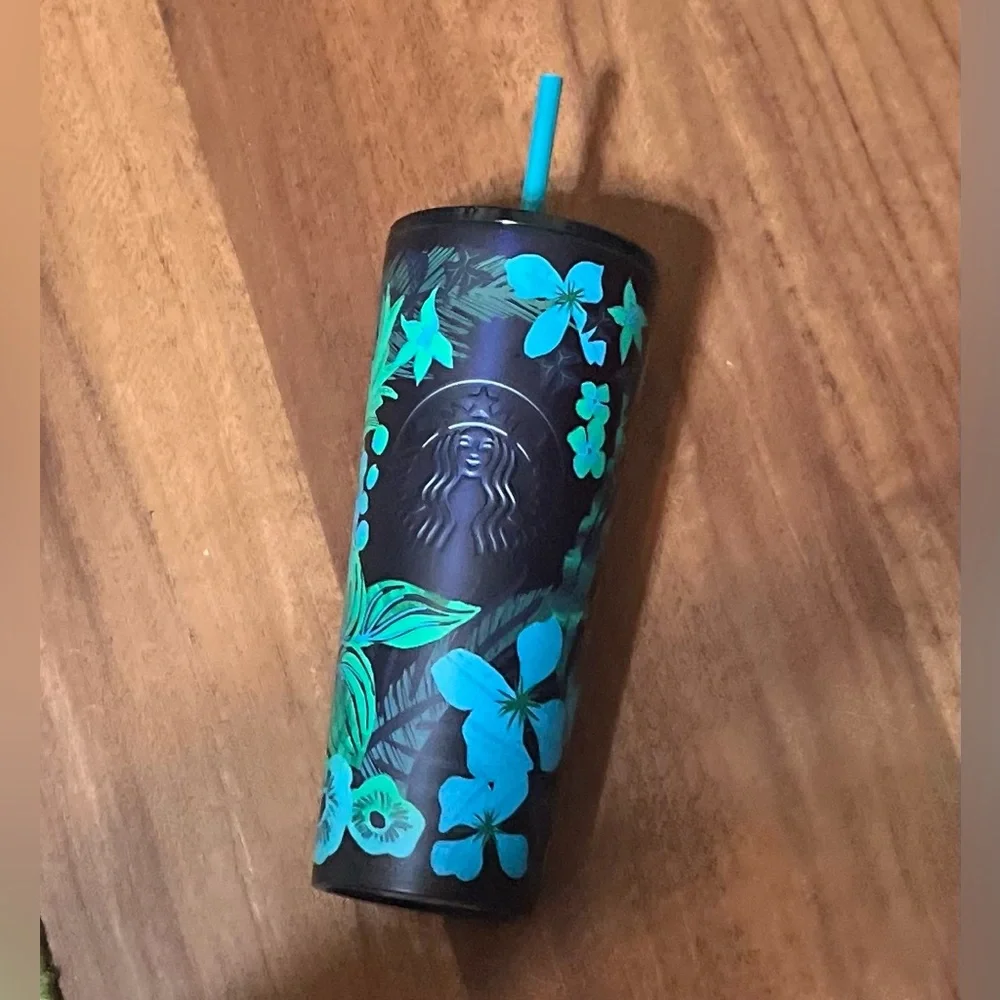 Starbucks Summerforest blue green floral stainless steel tumbler Venti 2022
